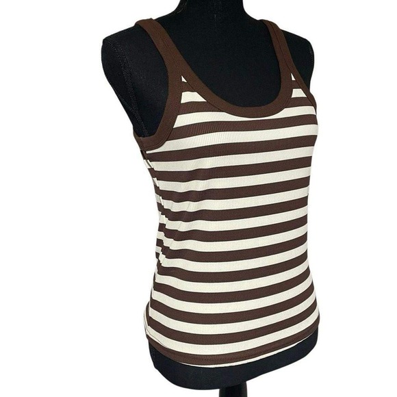 Dazy Tops - Dazy Brown‎ and Cream Striped Scoop Neck Tank